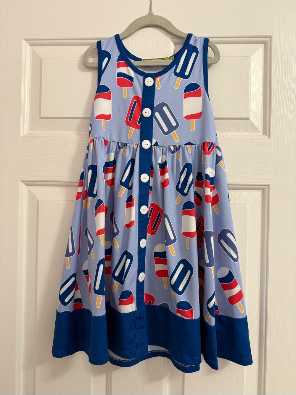 Sleeveless Blue Popsicle Print Button-Front Dress for Girls